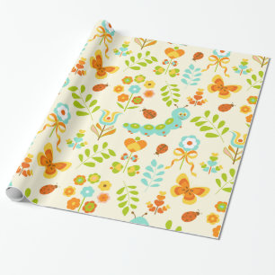 Papier Cadeau Chenille et fleurs mignonnes