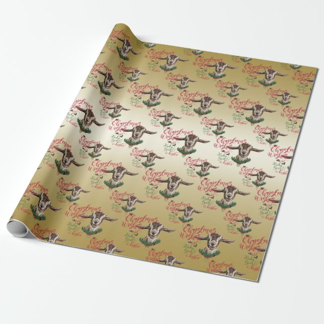 Papier Cadeau CHÈQUE | Souhaits de Noël Bébé Chèvre Baisers Basc (Déroulé)