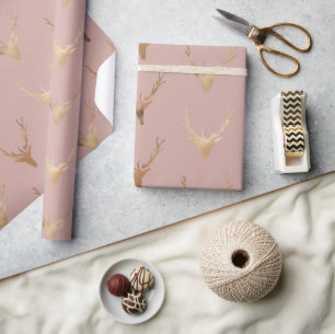 Papier Cadeau Cher tête dorée blush rose vacances