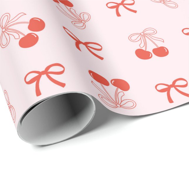 Papier Cadeau Cherry Red Coquette Christmas Wrapping Paper Roll (Coin rond)