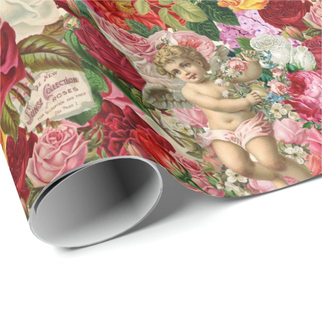 Papier Cadeau Cherub victorien et Rose Scrapbook Chintzy Retro (Coin rond)