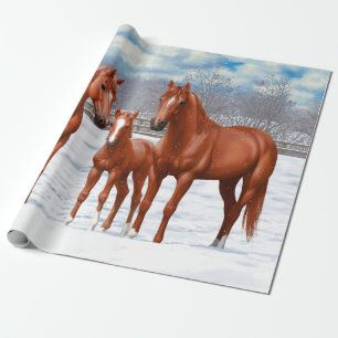 Papier Cadeau Chestnut Sorrel Quarter Chevaux En Neige