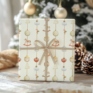 Papier Cadeau Cheval à bascule Noël élégant vintage 