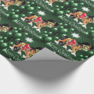 Papier Cadeau Cheval avec le Joyeux Noël de vert vert
