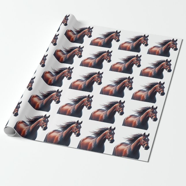 Papier Cadeau Cheval Brown de Noël Daté (Déroulé)