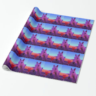 Papier Cadeau Cheval Brown et Coeur Rouge