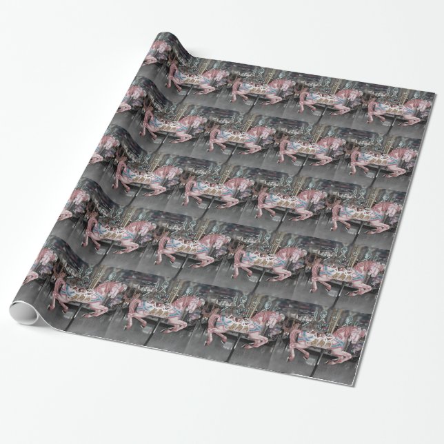 Papier Cadeau Cheval carrousel rose (Déroulé)