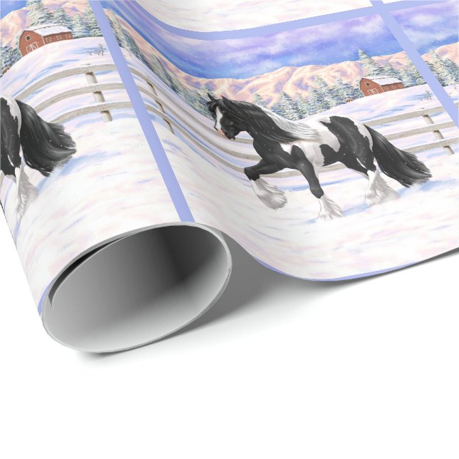 Papier Cadeau Cheval d'attelage de la bandelette tzigane noire d (Coin rond)