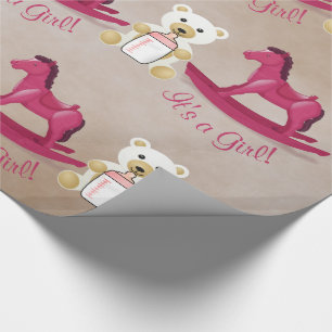 Papier Cadeau Cheval de basculage rose C'est UNE FILLE !