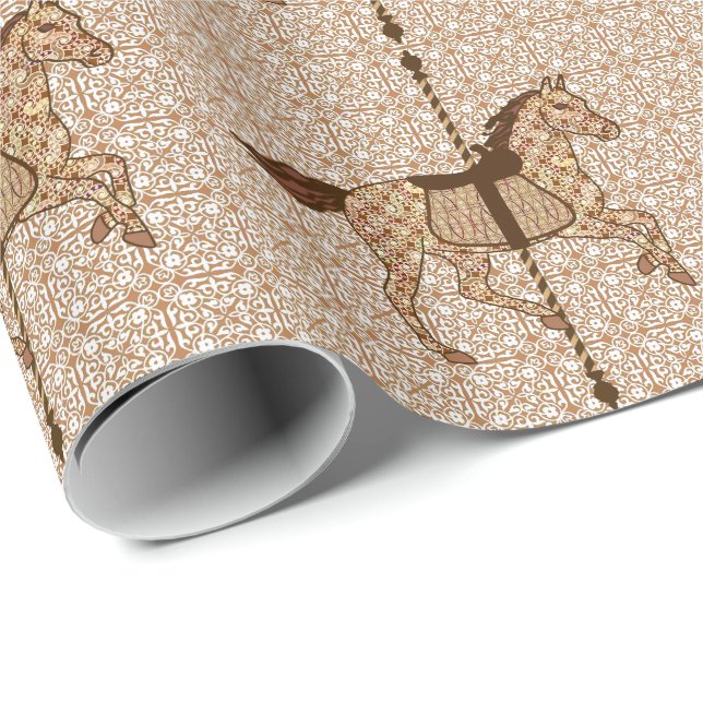 Papier Cadeau Cheval de carrousel - Chocolat Brown et Tan (Coin rond)