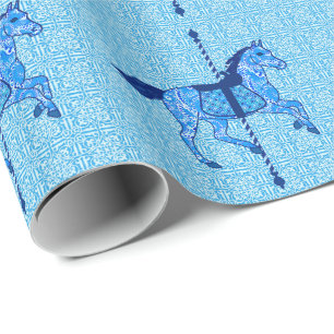 Papier Cadeau Cheval de carrousel - Cobalt et Sky Blue