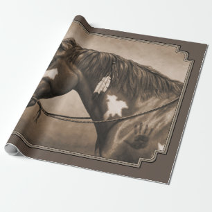 Papier Cadeau Cheval de guerre indien Pinto à Sepia