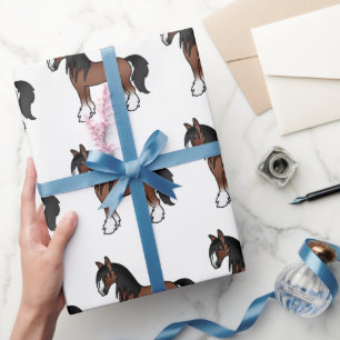 Papier Cadeau Cheval de modèle Shire Clydesdale Gypsy Vanner Bru