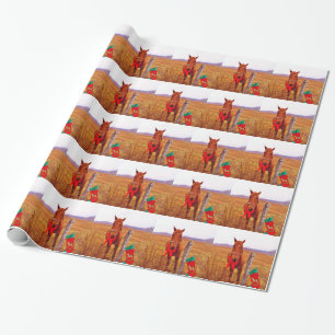 Papier Cadeau Cheval de Noël avec l'arc et le bas