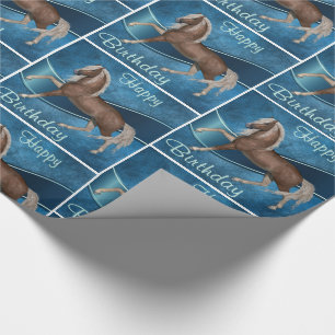 Papier Cadeau Cheval En Bleu Et Joyeux Anniversaire