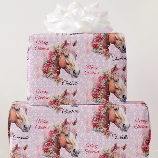 Papier Cadeau Cheval en rubans de Noël Ajouter Nom de la fille r (Créateur téléchargé)