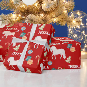 Papier Cadeau Cheval équestre de Noël Personnalisé