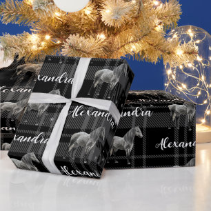 Papier Cadeau Cheval équestre gris Noël Personnalisé
