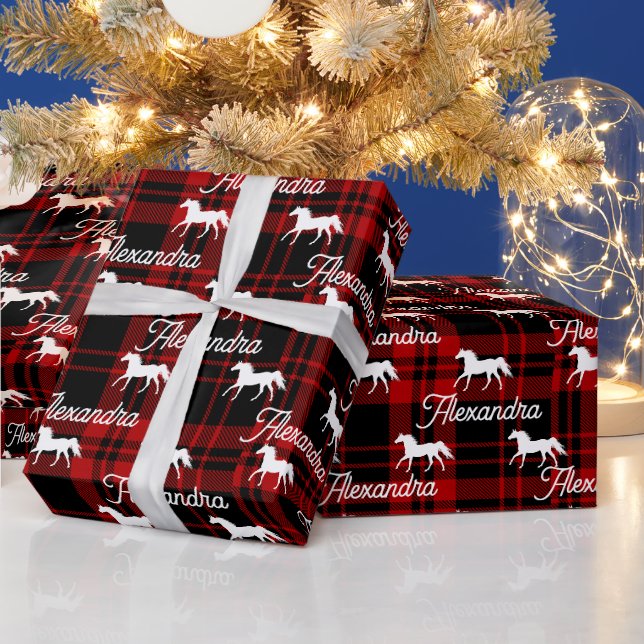 Papier Cadeau Cheval équestre rouge Noël Personnalisé (Vacances)
