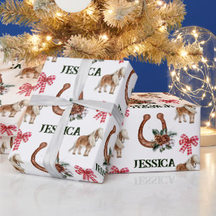 Papier Cadeau Cheval équestre rouge Noël Personnalisé