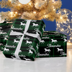 Papier Cadeau Cheval équestre vert de Noël Personnalisé