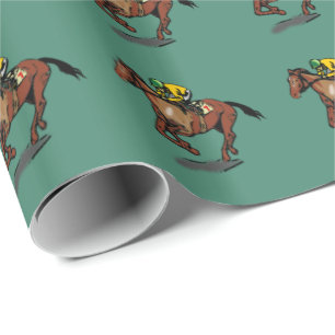 Papier Cadeau Cheval et Jockey Motif Vert foncé