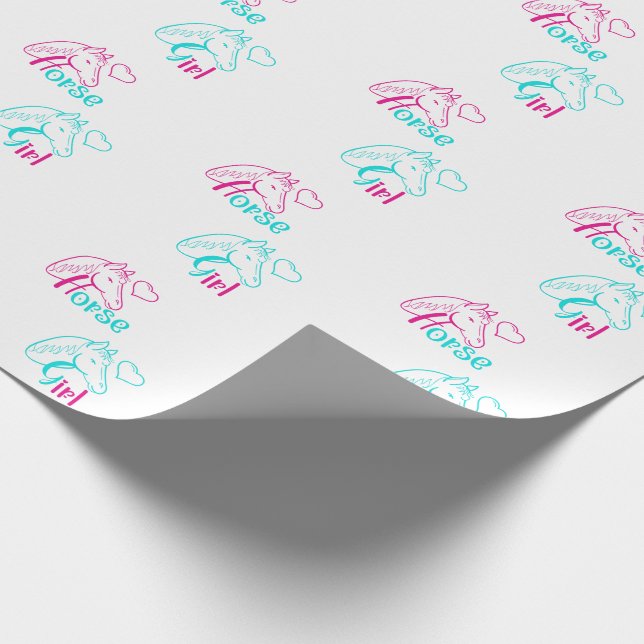 Papier Cadeau Cheval Girl en rose et turquoise (Coin)