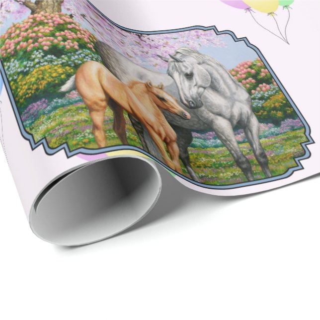 Papier Cadeau Cheval Gris Dappel Mare Palomino Foie (Coin rond)