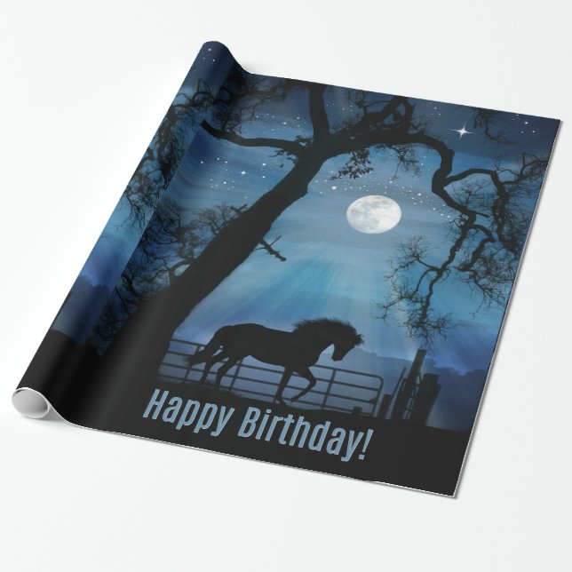 Papier Cadeau Cheval Joyeux Anniversaire Papier d'enveloppement (Déroulé)