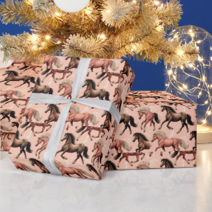 Papier Cadeau Cheval mignon rose sans joint
