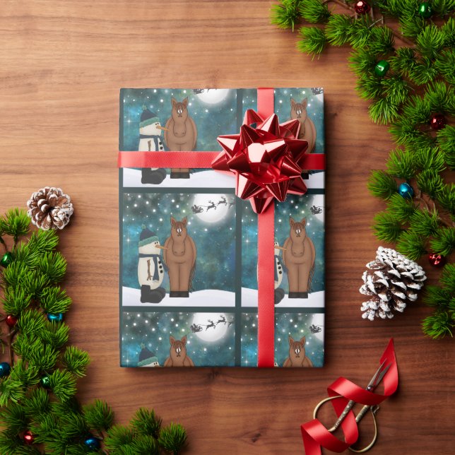 Papier Cadeau Cheval mignon, Snowman, Père Noël et Reindeer Noël (Cadeau de vacances)