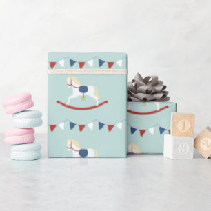 Papier Cadeau Cheval rouge et bleu Rocking