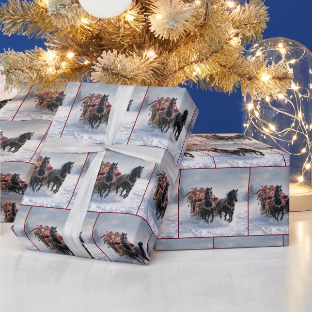 Papier Cadeau Cheval tirant une sleigh de Noël (Vacances)