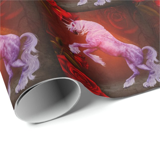 Papier Cadeau Cheval Unicorn Feu Et Animal Rose (Coin rond)