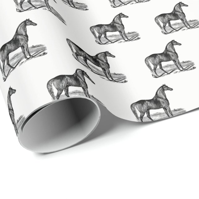Papier Cadeau Cheval vintage debout (Coin rond)