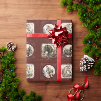 Papier Cadeau Cheval vintage Western Cowboy Noël