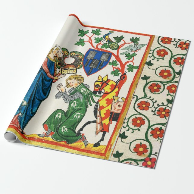 PAPIER CADEAU CHEVALIER ARMÉ PAR SA FEMME, MINIATURE MÉDIÉVALE (Déroulé)
