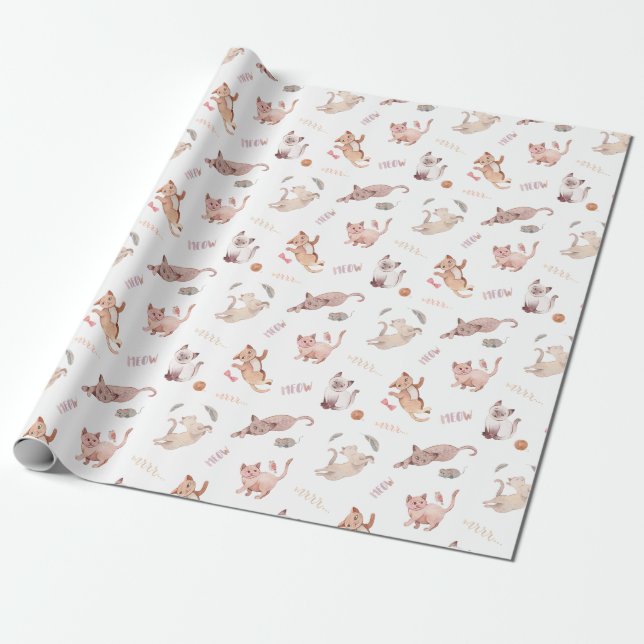 Papier Cadeau Chevauchement de chaton rose pastel (Déroulé)