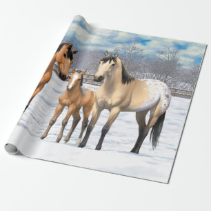 Papier Cadeau Chevaux Appaloosa En Peau De Bouche En Neige