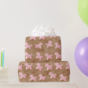 Papier Cadeau Chevaux Brun Rose Anniversaire