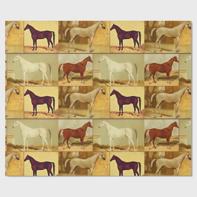 Papier Cadeau Chevaux d'Arabie vintage - collage (Plat)