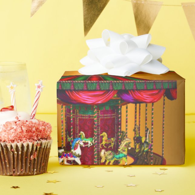 Papier Cadeau Chevaux de carrousel sur l'or (Fête d'anniversaire)