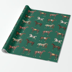Papier Cadeau Chevaux de chasse élégants vintage à selle vert ch