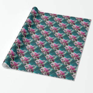 PAPIER CADEAU CHEVAUX DE MER EN AMOUR, ROSE TURQUOISE BLEU MÈRE 