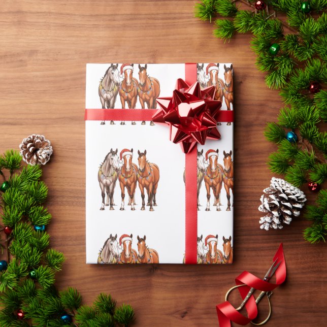 Papier Cadeau Chevaux de Noël Western Cowboy Santa Hat Farm (Cadeau de vacances)