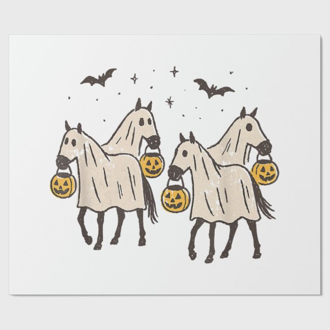 Papier Cadeau Chevaux fantômes mignons Halloween Trick ou Treat (Plat)