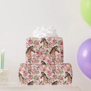 Papier Cadeau Chevaux Jolies Roses Roses Roses Florales Annivers