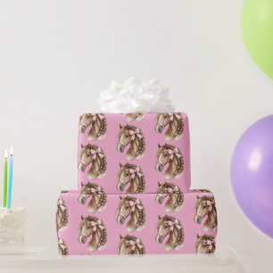 Papier Cadeau Chevaux Joliment Chic Nœuds Rose Anniversaire