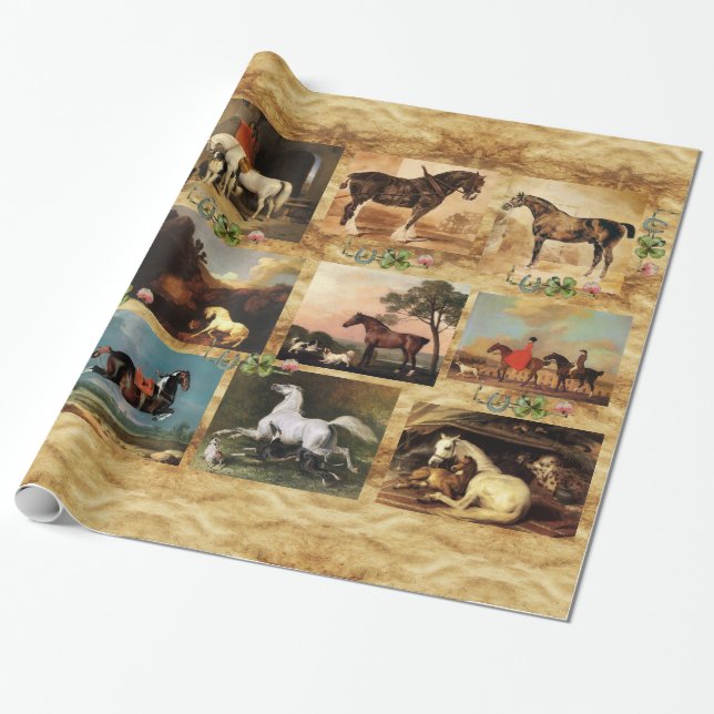 PAPIER CADEAU CHEVAUX PEINTURES D'ART FIN PARCHEMENT, CHAUSSURES (Déroulé)