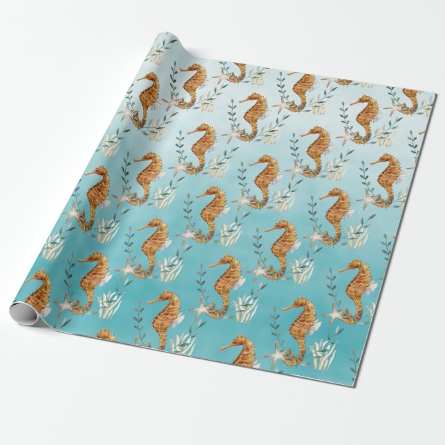 Papier Cadeau Chevaux Sous Les Caraïbes Mer Turquoise Bleue (Déroulé)